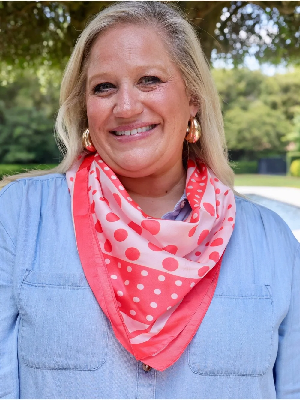 Caroline Hill Lula Coral Polka Dot Scarf